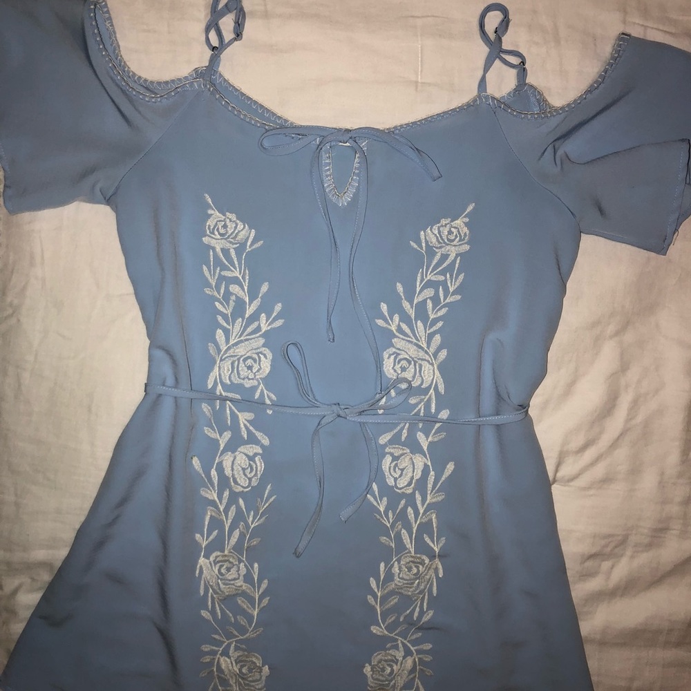 Light Blue cold shoulder embroidered dress💕